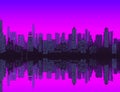 Fantastic cityscape with skyscrapers and reflection in neon lighting Royalty Free Stock Photo