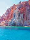 The cliffs and rock formations of Polyaigos, an island of the Greek Cyclades Royalty Free Stock Photo