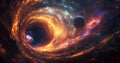 fantastic colorful black hole, supernova and wormhole with planets in space Royalty Free Stock Photo