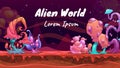 Fantastic colorful glossy mushrooms. Fantasy cartoon alien world landscape.