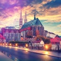 Fantastic colorful sky under sunlit during sunset, over the Church of St. Peter and Paul in Gorlitz, Germany, Wonderful Royalty Free Stock Photo