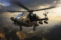 Fantastic combat helicopter in flight. Generative AI Royalty Free Stock Photo
