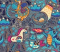 Fantastic creatures, animal pattern. Vector cute background