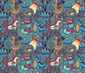 Fantastic creatures, animals pattern. Vector cute background