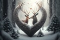 Fantastic creatures, Anthropomorphic animals and Adorable beings celebrating love, tenderness and affection in a magical snowy