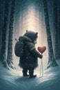Fantastic creatures, Anthropomorphic animals and Adorable beings celebrating love, tenderness and affection in a magical snowy