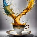 Fantastic cup of tea with liquid splash, 3d rendering Royalty Free Stock Photo