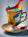 Fantastic cup of tea with liquid splash, 3d rendering Royalty Free Stock Photo