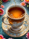 Fantastic cup of tea with liquid splash, 3d rendering Royalty Free Stock Photo