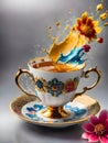 Fantastic cup of tea with liquid splash, 3d rendering Royalty Free Stock Photo