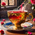 Fantastic cup of tea with liquid splash, 3d rendering Royalty Free Stock Photo