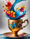 Fantastic cup of tea with liquid splash, 3d rendering Royalty Free Stock Photo