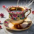 Fantastic cup of tea with liquid splash, 3d rendering Royalty Free Stock Photo