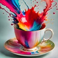 Fantastic cup of tea with liquid splash, 3d rendering Royalty Free Stock Photo