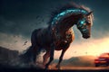 fantastic cybernetic horse looking at passing car at sunset, neural network generated art