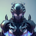 fantastic cyborg ninja in futuristic hight-tech armor, closeup portrait, neural network generated art