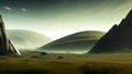 Fantastic desert landscape. A fantastic world. An uninhabited planet with a beautiful mountain landscape