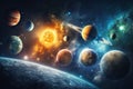 Fantastic diagram of the solar system with the sun and planets in space Royalty Free Stock Photo