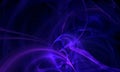 Fantastic digital 3d illustration of violet purple dynamic flames, glowing laser lightnings, energy explosion.