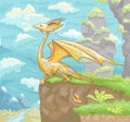 Fantastic dragon. Fantastic landscape with dragon. Fantastic han