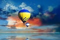 Fantastic dreams. Hot air balloons in blue sky with clouds over sea Royalty Free Stock Photo