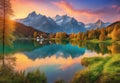 Fantastic evening mountain landscape, Picturesque autumn sunset in Swiss alps