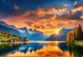 Fantastic evening mountain landscape, Picturesque autumn sunset in Swiss alps