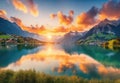 Fantastic evening mountain landscape, Picturesque autumn sunset in Swiss alps