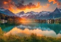 Fantastic evening mountain landscape, Picturesque autumn sunset in Swiss alps