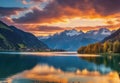 Fantastic evening mountain landscape, Picturesque autumn sunset in Swiss alps