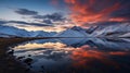 Fantastic evening panorama of Bachalp lake. AI Generative