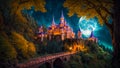 Fantastic fairytale castle, night, moon Royalty Free Stock Photo