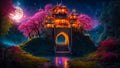 Fantastic fairytale castle, night, moon creative magnificent Royalty Free Stock Photo