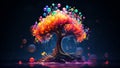 Fantastic fantasy tree, in multi colored neon. AI generated Royalty Free Stock Photo