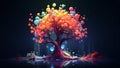 Fantastic fantasy tree, in multi colored neon. AI generated Royalty Free Stock Photo