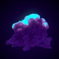 Fire explosion with great cloud of toxic violet smoke. 3d rendering illustration