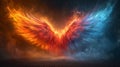 Generative AI Fantastic glowing angel wings on dark background. 3D rendering