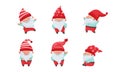 Fantastic Gnome Character with White Beard and Red Pointed Hat Vector Illustration Set
