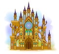 Fantastic Gothic castle from fairyland. Illustration of medieval cathedral with beautiful stained glass rose and windows. Royalty Free Stock Photo