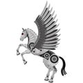 Fantastic horse Pegasus in the style of a mechanical robot. Vector illustration of a winged horse on a white background