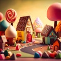 fantastic illustration of a cute little candy villa, generative AI Royalty Free Stock Photo