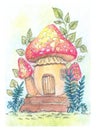 Fantastic illustration with house-mushroom