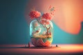 fantastic image of trees and animal in a glass jar on colorful background with a Generative AI save environment concept