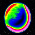 Fantastic infrared scan of planet with dusty ring in far universe, abstract