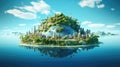 A Fantastic Island Floating With Digital City. Generative AI