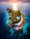 A fantastic island with a turquoise ocean beach in the beautiful sunset