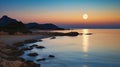 Fantastic landscape with a giant moon against the backdrop of a seascape. Generative AI Royalty Free Stock Photo