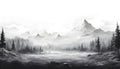 Fantastic landscape, Minimalist landscape mountains, lake, rocks. Generated AI illustration