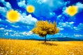 Fantastic landscape tree summer sky