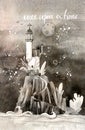 Fantastic lighthouse. Fairytale tower, illustration for the children, print, holiday card. Watercolor illustration